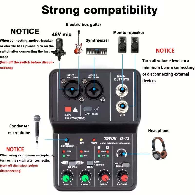 2026 Dual‑Channel USB Audio Interface – XLR Mic Jack, Driver‑Free Mini USB Mixer, 16bit/24khz, Recording Sound Card for PC Music Arrangement
