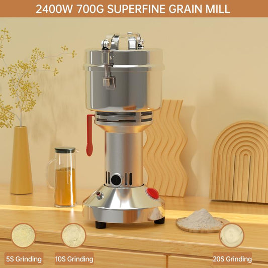 Areyourshop Household 700g 2400w Electric Grain Mill Grinder Mill Cereal Machine for Flour Wheat Grind Coffee Beans, Stainless Steel