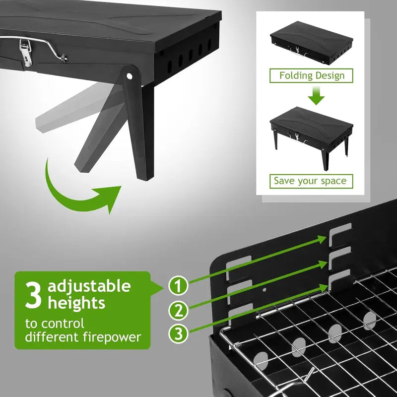 Tiny Small Portable Charcoal Grill, 17x10x18 in. Outdoor Foldable BBQ Grill with Barbecue Accessories & Lid for Cooking Camping Picnic Hiking Beach Party Patio Smokers
