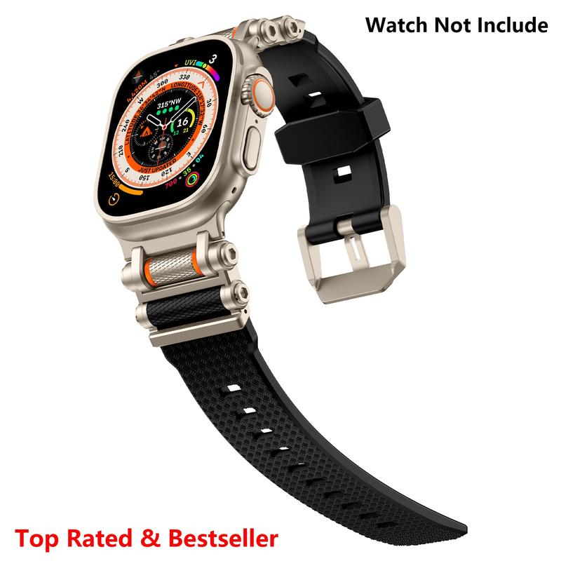 Sport Band for Apple watch Ultra 2/Ultra 49mm - Rugged Military-Grade Silicone with Stainless Steel Connector | Compatible with All Series 10-4 & SE | Waterproof Sport Strap (44-49mm) - Black Sport Design