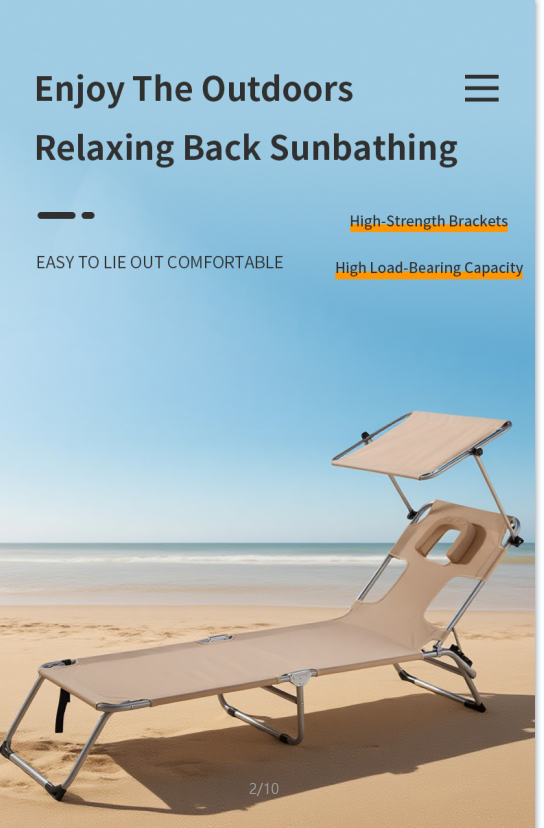 Inverted folding chair. Back-sunbathing, super large five-directional adjustable recliner, detachable cushion, portable beach chair, suitable for sunbathing, beach, pool, camping.