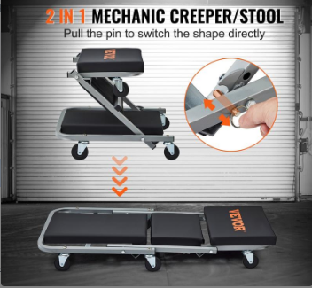 2 in 1 Z Creeper Seat Rolling Chair Auto Mechanics Shop Garage Work Stool