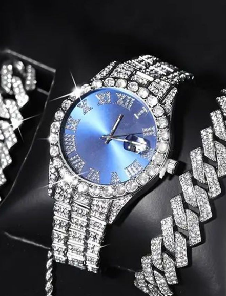 Luxury Punk Watch Set with Necklace Bracelet Cross Pendant, Analog Quartz Movement, Adjustable Strap, Unisex Gift Box for All Seasons, Fashionable Jewelry Set