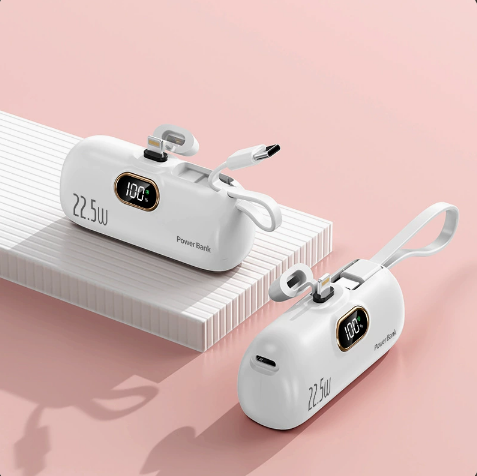 Mini Emergency Capsule Charger, LCD Display, Dual USB Ports, Compatible with iPhone Android Tablets, Portable Power Bank
