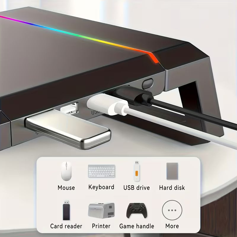 Multi‑Function Monitor Riser – Foldable & Height‑Adjustable Stand with USB Hub, Storage Drawer for Laptops, Tablets & Smartphones – Desktop Organizer