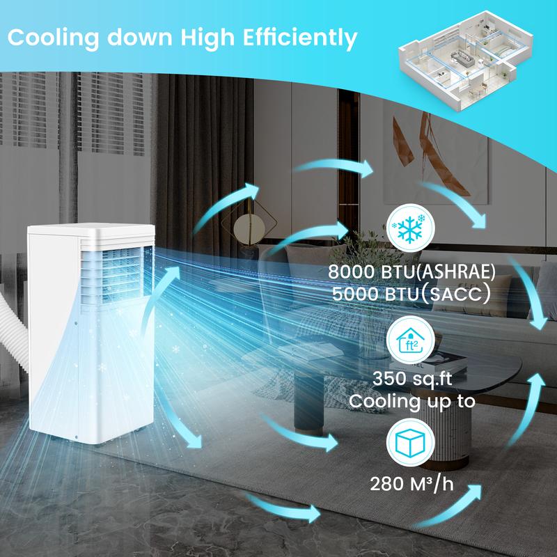 7000 BTU Portable Air Conditioners Cool Up to 350 Sq.Ft, 4 Modes Portable AC with Remote Control, LED Display, 24Hrs Timer, Installation Kits for Home/Office/Dorms, White