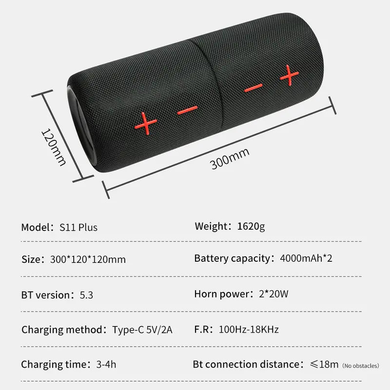 【S11 Plus】 2 in 1 Bluetooth Speaker 40W High Volume Stereo IPX6 Waterproof 24 Hours Play Time Bluetooth V5.3 Connectable for Smartphones & More bluetooth speaker subwoofers Audio Magnetic