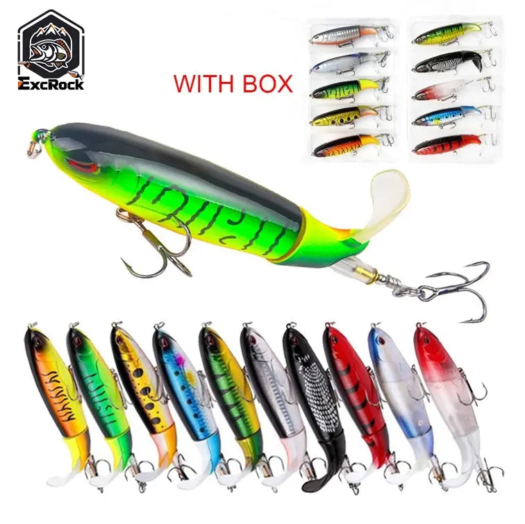EXCROCK 5/10pcs Artificial Fishing Lure with box, 13.5g Simulation Fishing Lure with Hook, Fishing Accessories for Outdoor Fishing Equipment, 10cm Whopper Plopper, Swimbaits, Fishing Lure Bait