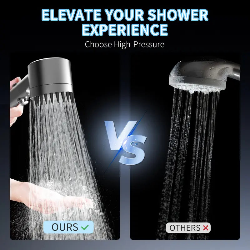 Handheld Filter Shower Head High-Pressure Power Wash - 4-Setting Massage Spray, 150cm Hose, Chrome Finish, Easy Install, Low Flow, One-Touch Water Stop, Adjustable Pressure, Micro-Technology Nozzles