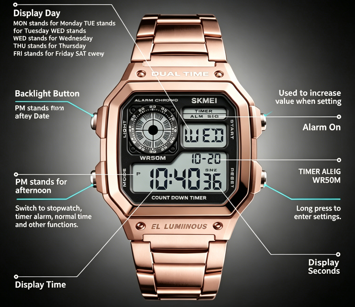 2026 New Arrival Skmei Hot Men Digital Watch, Rose Gold Unique Design, Waterproof, Trendy Watch for Men. Cash On Delivery, Free Shipping!