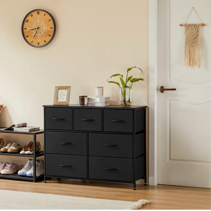 【discount】Organizer Storage, Chest Fabric Bins, Long Dresser with Wood Top for Bedroom, Closet, Entryway, 7-Drawers dressers