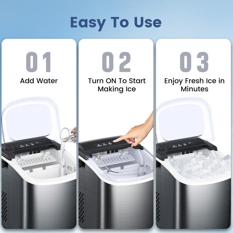 Christmas present COWSAR Bullet Ice Maker Countertop with Self-Cleaning, Staninless Steel or ABS Plastic, 26.5lbs/24Hrs, 6 Mins/9 Pcs Bullet Ice, Portable Ice Maker for Kitchen/Home/Office/Party/RV