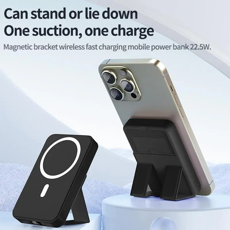 10000mAh Magnetic Power Bank – Portable Charger with Foldable Stand, LED Digital Display, Charge iPhone & Android Devices Simultaneously Summervibes