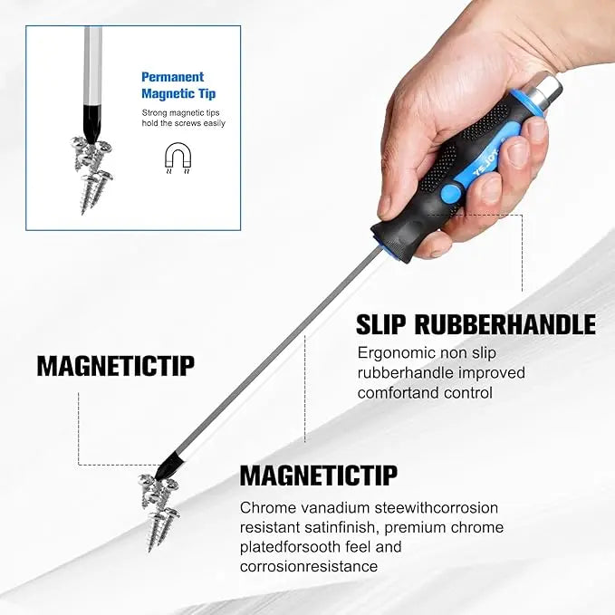 Magnetic Screwdriver Set 12 PCS with Black tips, 6 Phillips and 6 Flat Head Screwdrivers, with Go-Thru Steel Blades, High Torque for Fastening and Loosening (Black Tip_Matt Blade) summervibes image 7