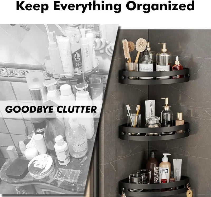 3-Pack Black Triangle Shower Caddy, 3-Tier Corner Shelves Shower Storage Rack, Drill Free Wall MountShower Organizer, 40lbs Load Capacity BathroomAccessories Towels Hook Toiletries