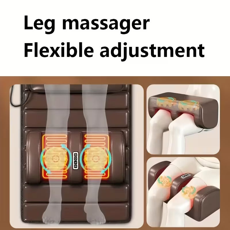Large Brown Full Body Heating Massager Set, 2 Kinds of PU Material, with Neck & Foot Massage Devices, Massage Headrest & Lumbar Pillow, Timing Vibration Massager, Comfortable Wear-Resistant, Anti-Slip Base, Suitable for Home Use