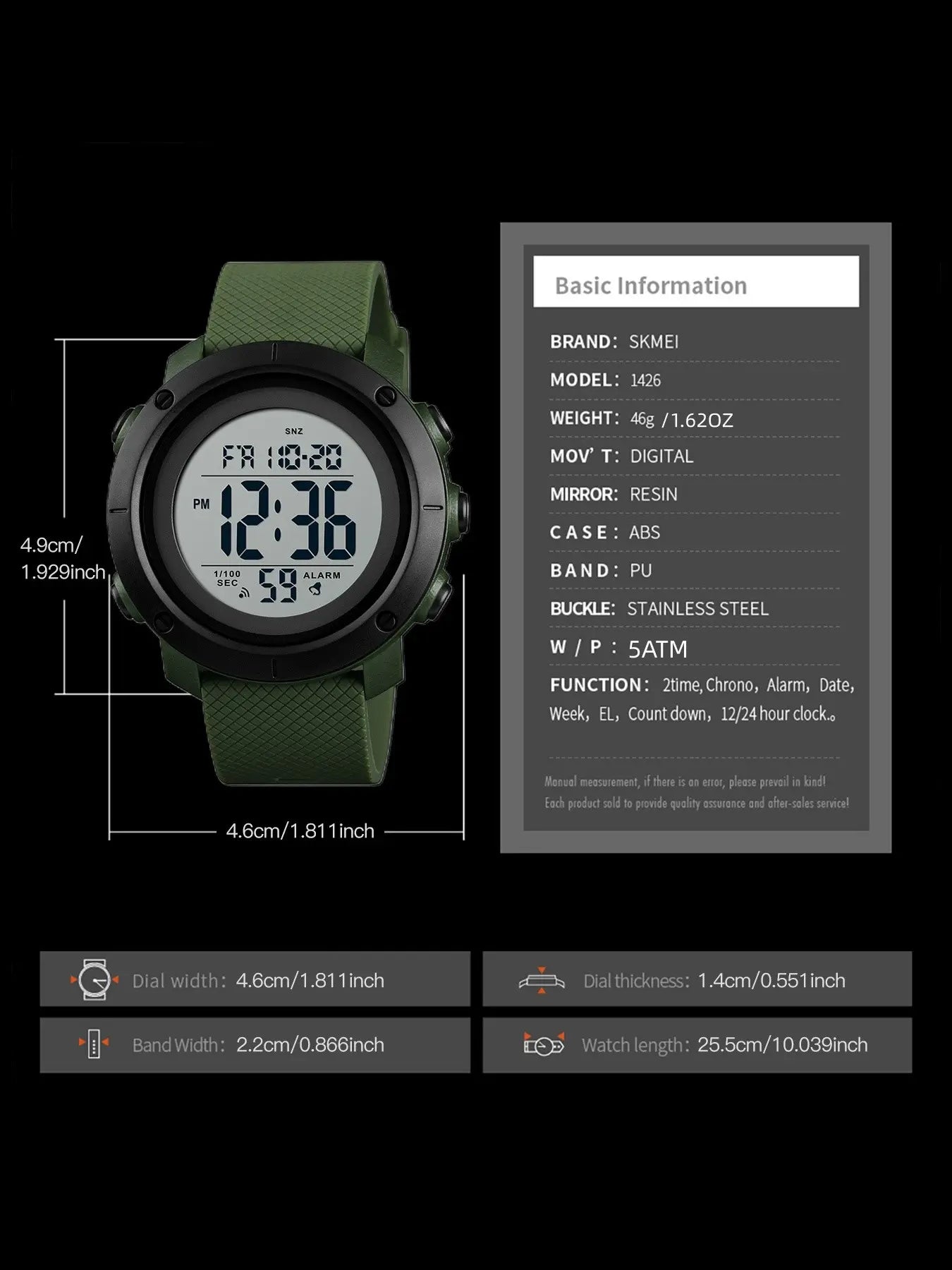 Skmei Full Digital Display Watch, Casual Style Multi-Function PU Band Watch, 50m Waterproof, Quartz Movement, Digital Multifunctional Watch, All Seasons Use image 6
