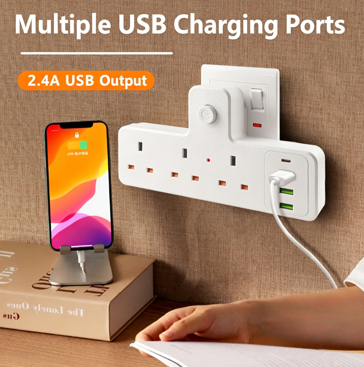 【New 26】UK 3-Way Multi Plug Adaptor, 13A Fused Wall Socket Extender with USB & PD Type-C Ports, Individual Switch, No Cable