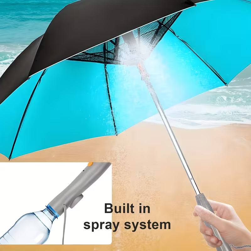Umbrella with Fan and Mist Spray, Electric Fan Umbrella with Water Spray, Fan, Mist Spray, UV Protection Umbrella, Multifunctional Cooling Umbrella