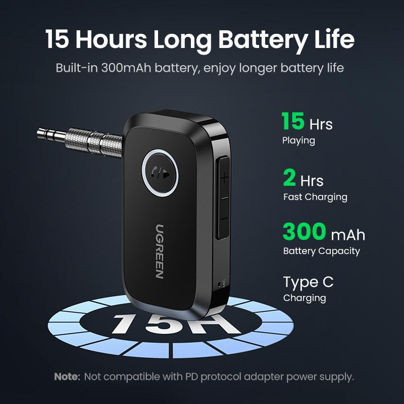 UGREEN 5.4 Aux Bluetooth Adapter for Car, Wireless FM Transmitter, 3.5mm aux Audio Receiver for Home Stereo/Wired Speaker, 15H Battery Life Car Accessories, Bluetoothtransmitter, Automotive,Labor Day Sale