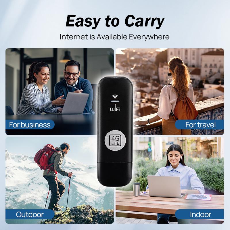 4G LTE WiFi Router【SIM Card Required】150Mbps USB Modem Unlocked Portable Car WiFi Adapter for Desktop PC Notebook TV Black Wireless Dongle Device