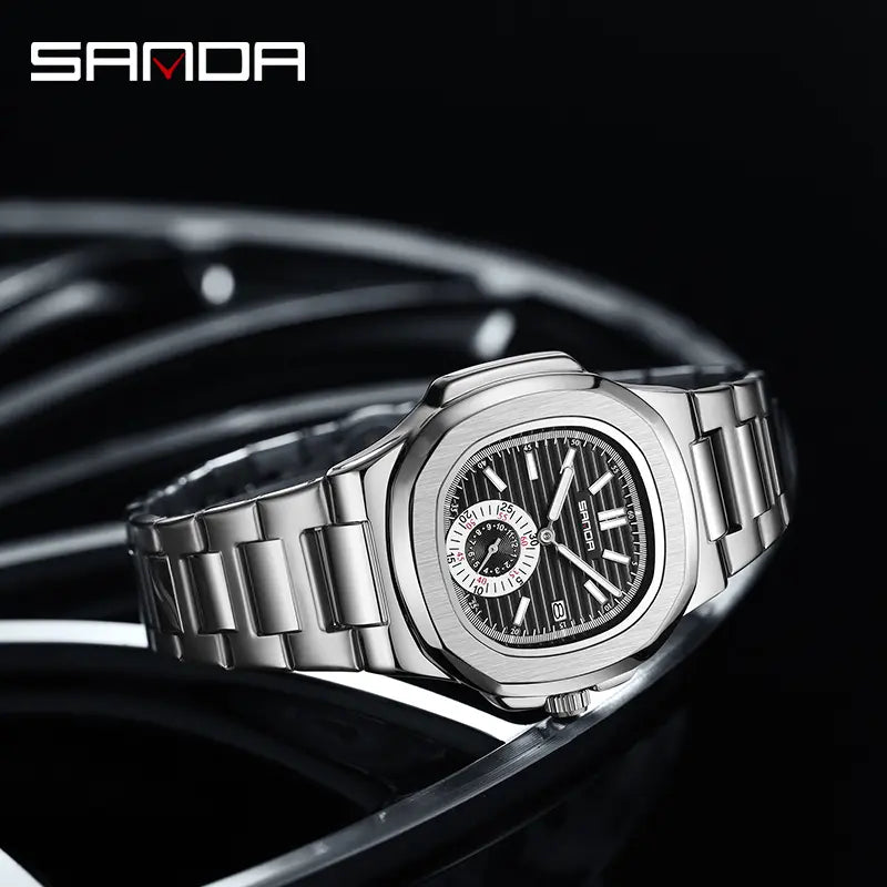 Valentine's Day Stainless Steel Square Dial Watch for Men – Analog Quartz, Date & Week Display, Waterproof, Luminous, Perfect for Everyday & Gifting image 3
