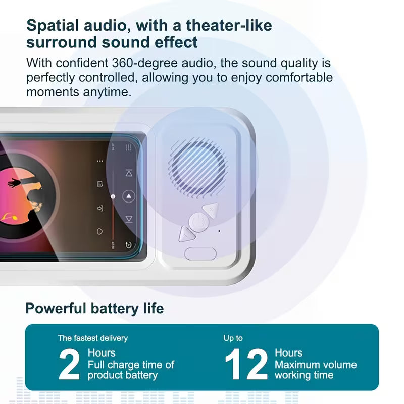 2026 New Shower Bluetooth Speaker & Phone Holder, IPX5 Waterproof, 360‑Degree Rotatable Viewable Mount for Bathtub, Kitchen, Mirror, Fits 4‑6.8 Inch Phones
