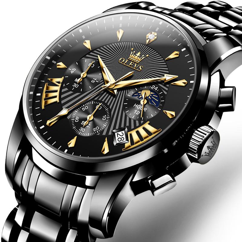 【dealsforyoudays】OLEVS Men's Watch Chronograph Business Dress Quartz Stainless Steel Water Resistant Luminous Date Wristwatch