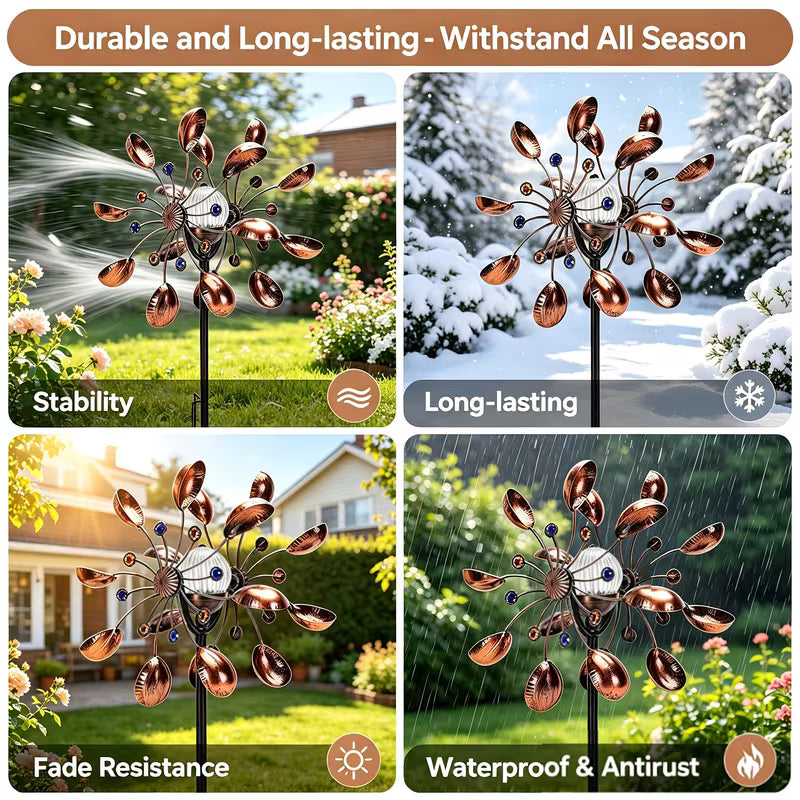 72 Inch Outdoor Solar Wind Spinner Decor, Antique Bronze Metal Windmill Garden Stake with Solar Glass Ball LED Light, Yard Lawn Decoration Gift for Mother’s Day, Father’s Day & Home Garden