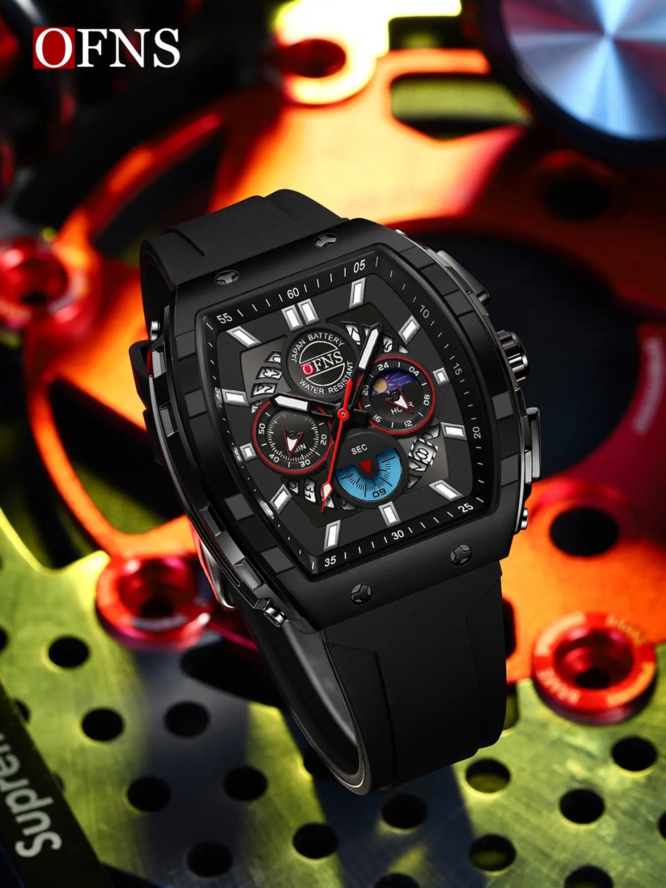 OFNS Quartz Watches for Men Luminous Analog Watch Waterproof Chronograph Calendar Silicone Strap Outdoor Sports Watch, Multifunctional Watch, for Party, Daily Decor & Gift with Box image 4
