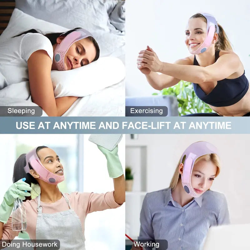 V Line Face Lifting Mask Double Chin Strap Soft Silicone Elasticity Adjustable Comfort Sagging Cheeks Multicolor for Facial Contour and Sagging Cheeks Pink