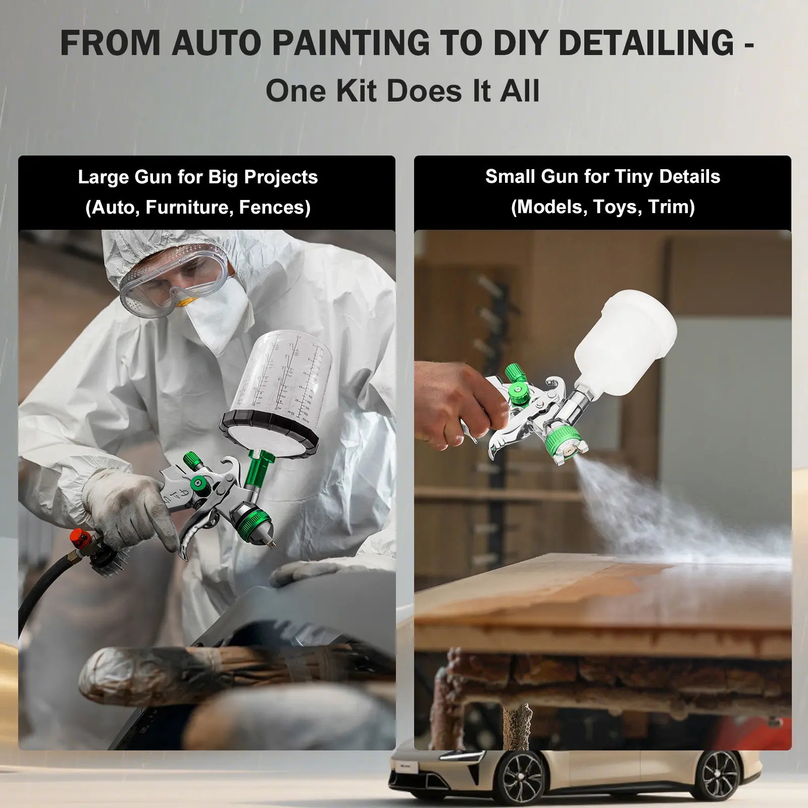 HVLP Air Spray Gun Kits, 2Pcs Automotive Paint Gun, 650ml Disposable Paint Cup & Air Regulator for Car, Primer, Topcoat & Touch-Up, Furniture, House Painting High-Pressure Aluminum mode hv lps prayer image 8