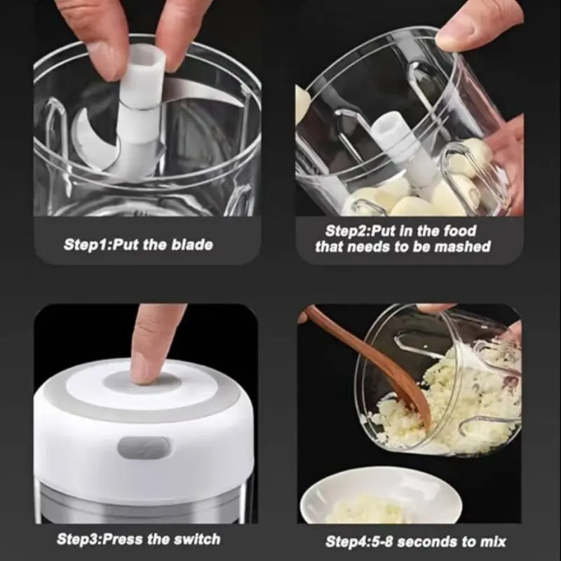 Portable Electric Garlic Mincer and Vegetable Grinder, Portable Veggie Chopper, 250ML USB Rechargeable Food Processor, Multifunctional Food Chopper, Garlic Crusher, 1200 Rpm Motor, Home Travel Small Design image 5