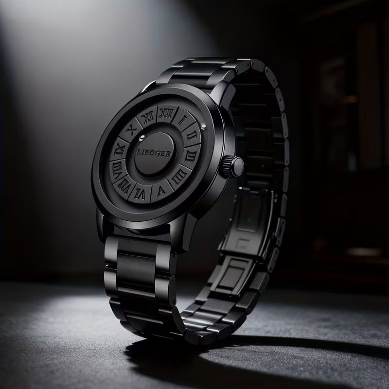 2026 Hot Selling Creative Rolling‑Steel‑Ball Men Quartz Wrist Watch, No‑Glass Touch‑To‑Read Dial, Retro Business Fashion Black Steel Band Men’s Watch