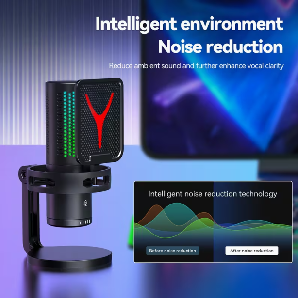Professional USB Microphone – Noise Cancelling, Volume Control, for Recording, Live Streaming & Gaming, Compatible with PC, Laptop & Smartphone