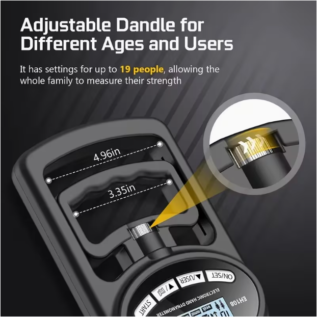 Rechargeable Digital Hand Grip Strength Tester – Hand Dynamometer 264 lbs/120 kg, Adjustable Grip Trainer for Sports Training, Fitness Testing & Physical Therapy