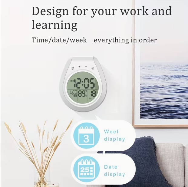 Digital Bathroom Clock with Large LCD Display – Shower Timer & Thermometer, Suction Cup Mount, 99-Minute Countdown, °C/°F, 12/24H, IP4, for Shower, Kitchen & Home Decor