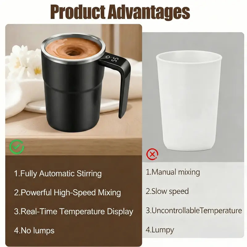 Electric Self-Stirring Coffee Mug – Magnetic Automatic Mixing Cup, Rechargeable with LCD Thermometer, Ideal for Milk, Cocoa, Tea at Office, Kitchen & Travel