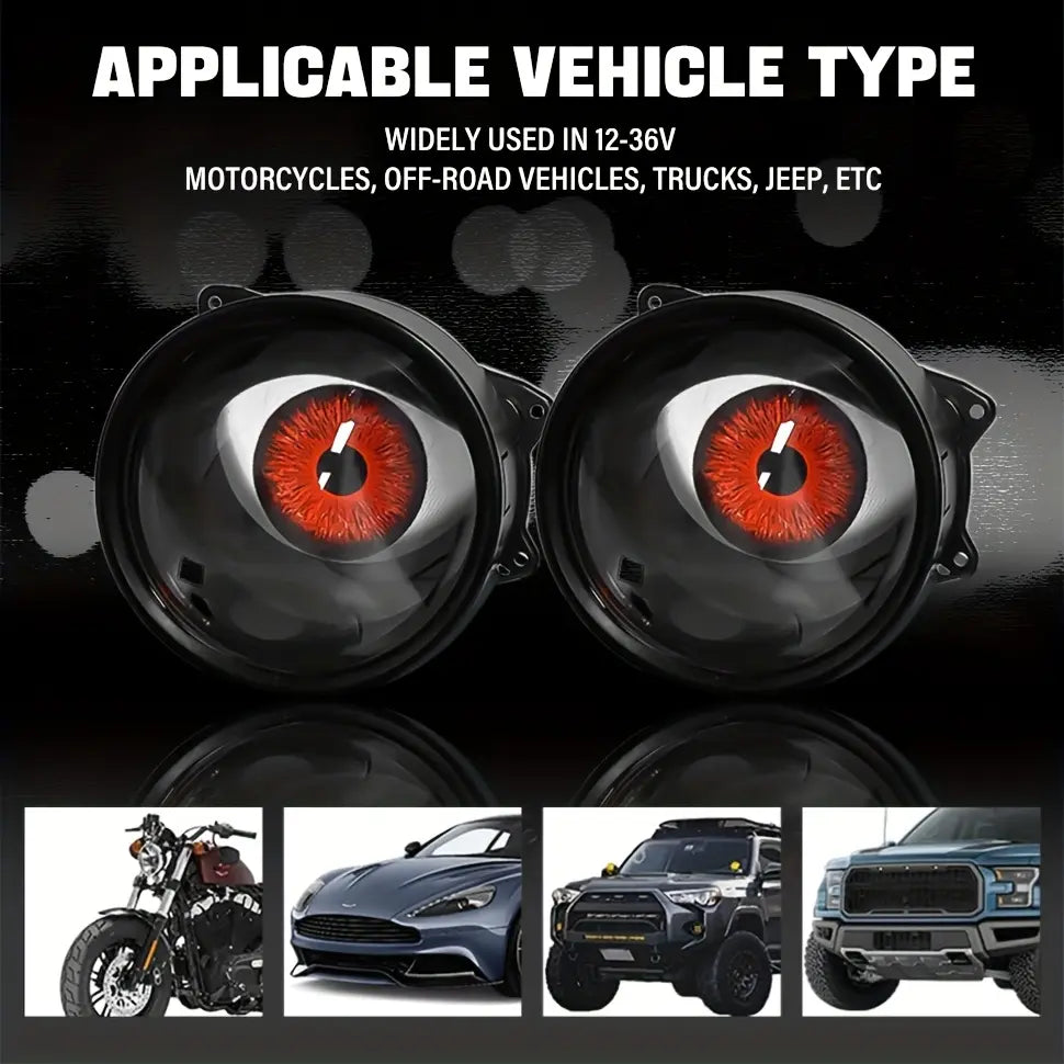 2-Piece Devil Eye LED Headlight Bulbs - 12V, Adjustable Pattern, Dynamic Flashing for Cars and Motorcycles