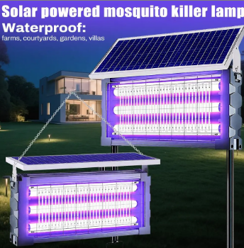 30W Solar Mosquito Killer Lamp Outdoor Waterproof, 3 Tubes UV Insect Zapper, Dual Solar & USB Rechargeable Battery Powered Bug Zapper for Garden, Yard, Farm, Patio