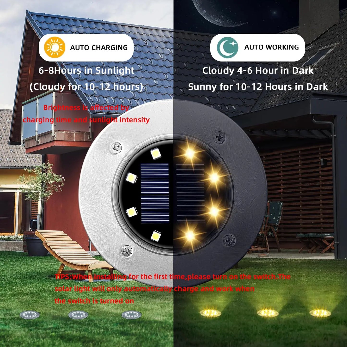 Cash on Delivery – 6 Pack Solar-Powered Outdoor LED Lights, IP65 Waterproof Garden Lamp, Ground-Buried LED Floor Lights for Steps, Path and Patio, Yard Lighting and Summer Outdoor Decor