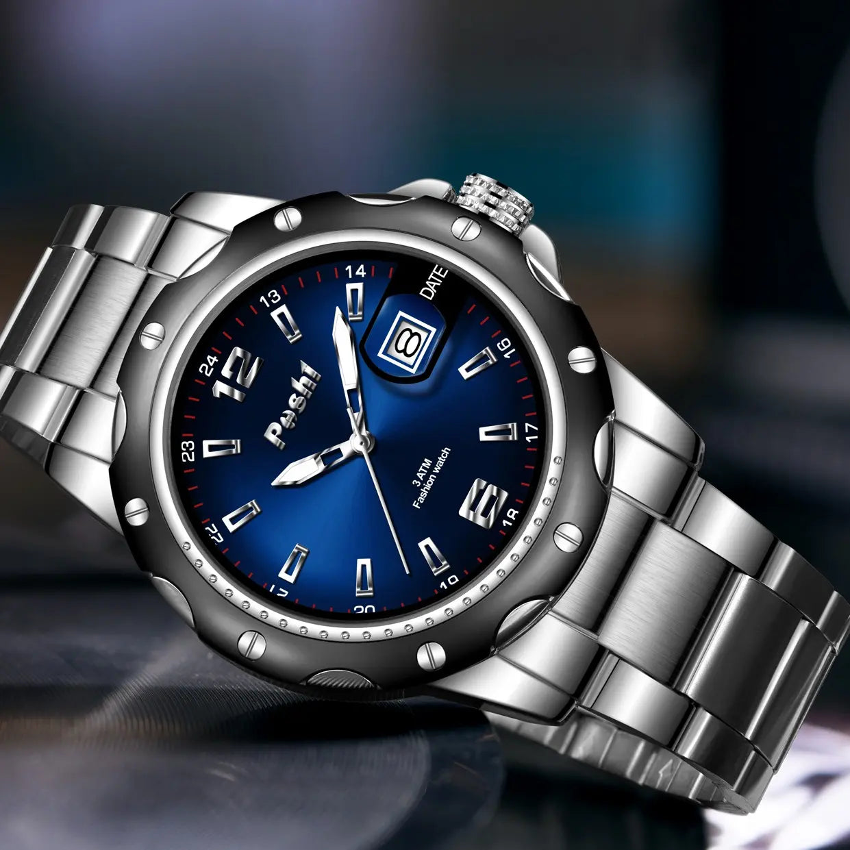 Men's Luxury Stainless Steel Watch - Water Resistant, Date Display, 3ATM Fashionable Daily Wear and Gift Option