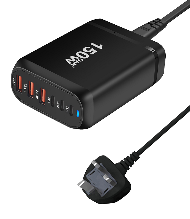 150W GaN Multi-Port Desktop Charger - PD Fast Charging Travel Adapter for Multiple Devices