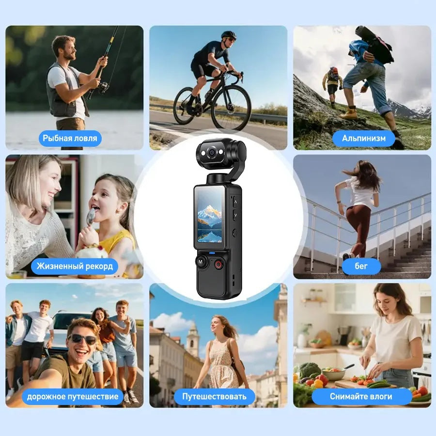 4K HD Pocket Camera, 180° Rotating, 100W Pixel, 2000mAh Battery, 1.9-Inch Screen, Webcam, USB-C Charging, 32G Memory Card, Mini Outdoor Sports Camera for Cycling
