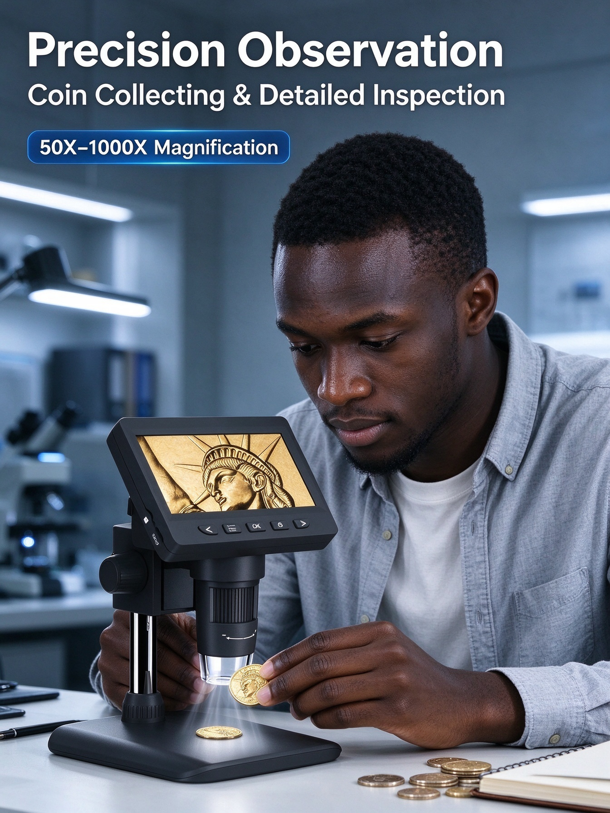 1080P HD Digital Microscope with 4.3-Inch Screen - 1000x Magnification for Industrial Repair, Includes 64GB Memory Card