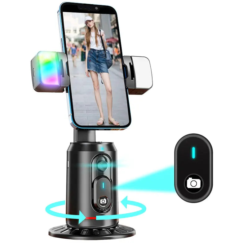360° Rotatable Selfie Stick – AI Face Tracking, Rechargeable, 2 Fill Lights, Desktop Phone Holder for Live Streaming, Photography & Vlogging, Tripod Stabilizer
