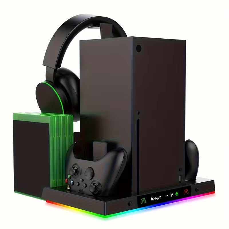 Xbox Series X Cooling Stand – Controller Charging Dock, Headphone Hook, RGB Lighting & Dual Fans