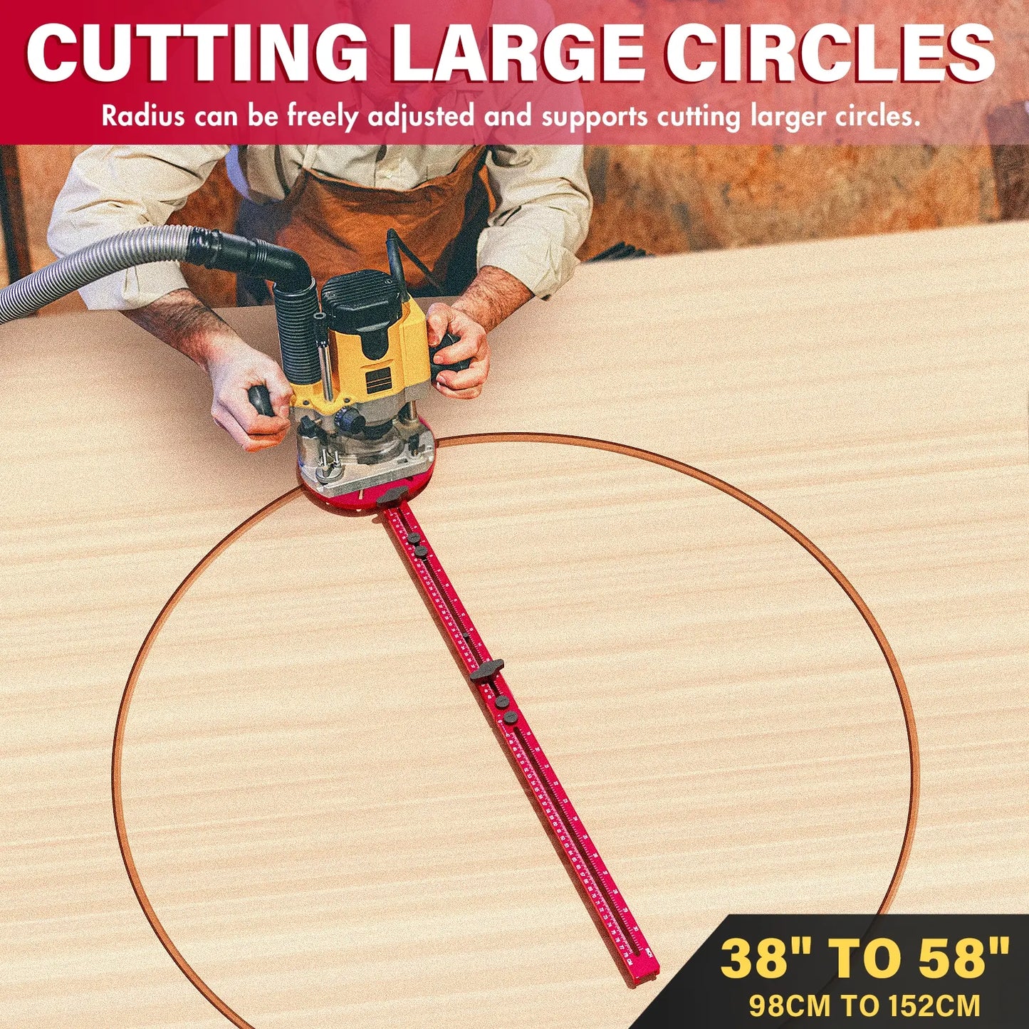 4-in-1 Router Milling Groove Bracket – Adjustable Aluminum Alloy Guide, Cuts Large Circles 10–58 Inches, Woodworking Tool