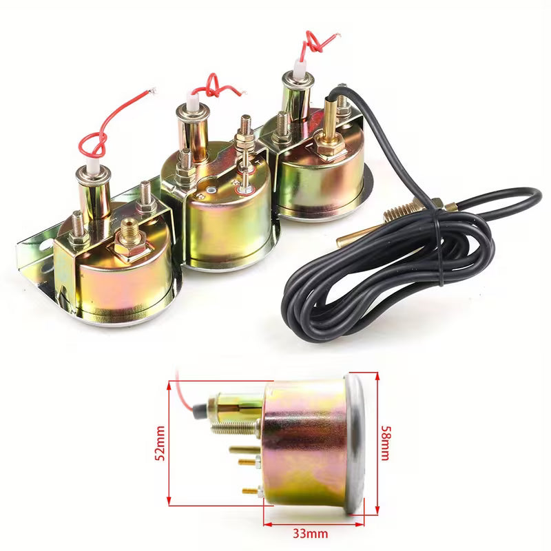 Chrome 3-in-1 Triple Gauge Kit – 2" 52mm with Oil Pressure, Water Temp & Ammeter, White Face