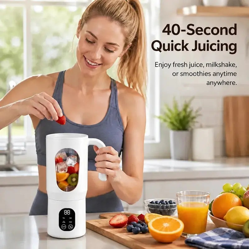 580ML Portable Juicer with LED Display - USB Rechargeable, 22000 RPM, Self-Cleaning for Smoothies and Ice Crushing